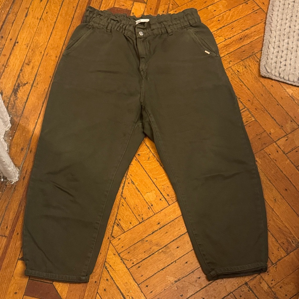 Olive Green Elastic Waist Chino Pants